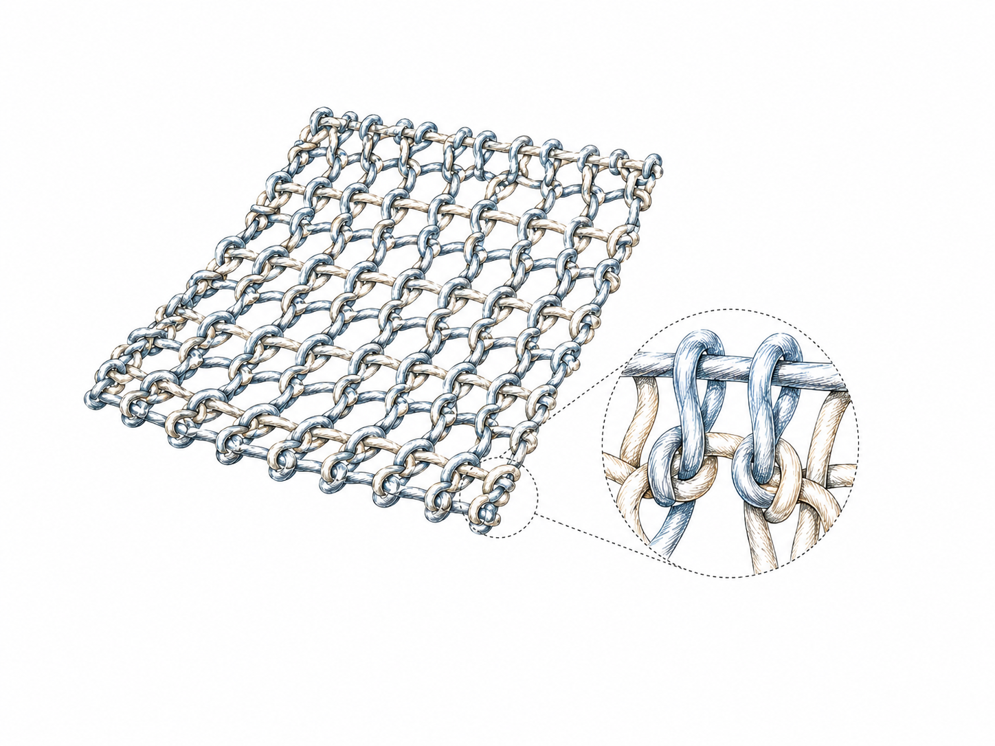 Macro view of mesh constructed with conductive yarns