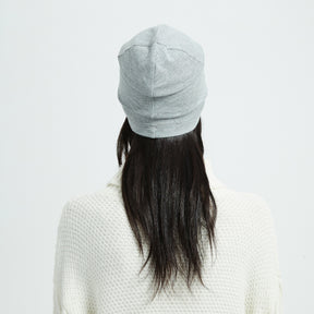 Women with EMF Beanie grey color, back view